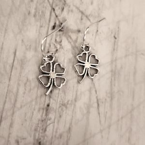 Authentic Sterling 925 Silver posts  Four leaf Clover  Dangle